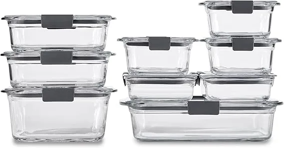 Rubbermaid Brilliance Leak-Proof Food Storage Containers with Airtight Lids, Set of 9