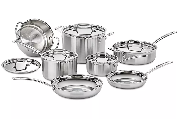 Shiny stainless steel cookware set
